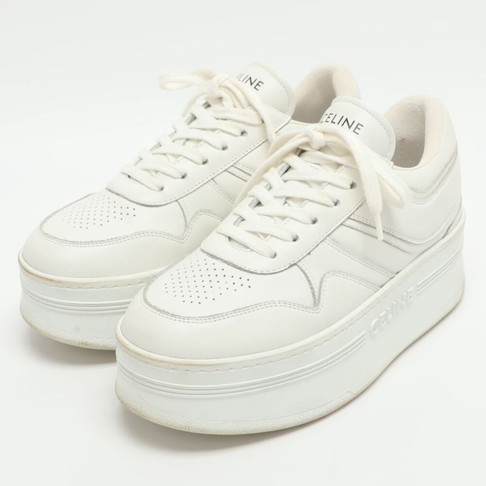 Celine White Leather Platform Lace Up Sneakers Size 37 - Picture 2 of 7